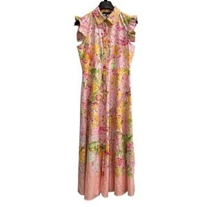 Dalia MacPhee Maxi Dress Womens L Pink Floral Maxi Retro Feminine Artsy‎ Event
